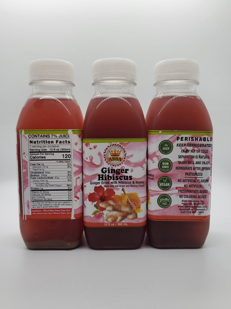 12 Pack Ginger Hibiscus Drink 12 oz Bottles 12 Total Abba